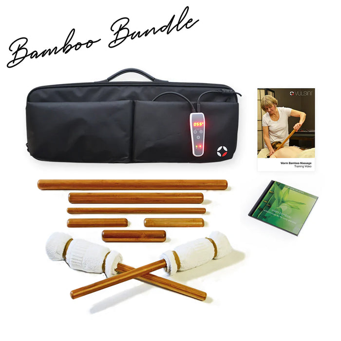 Vulsini Warm Bamboo Massage Bundle – komplet sæt til terapeuter med 8 bambuspinde